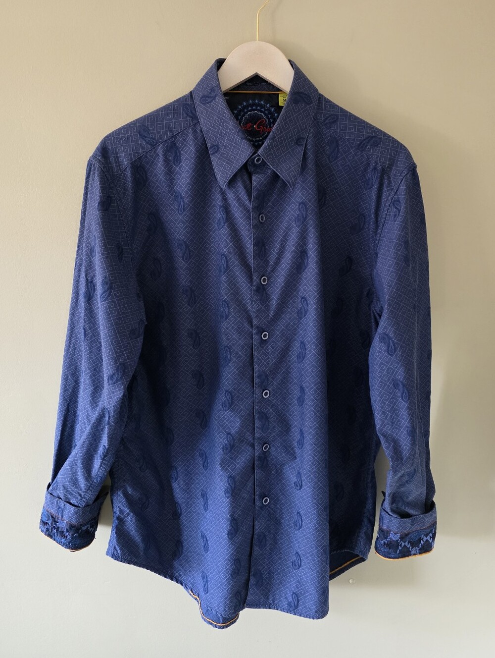 Robert Graham M Eclectic Retro Preppy Jacquard Paisley Flip Cuff Dress Shirt